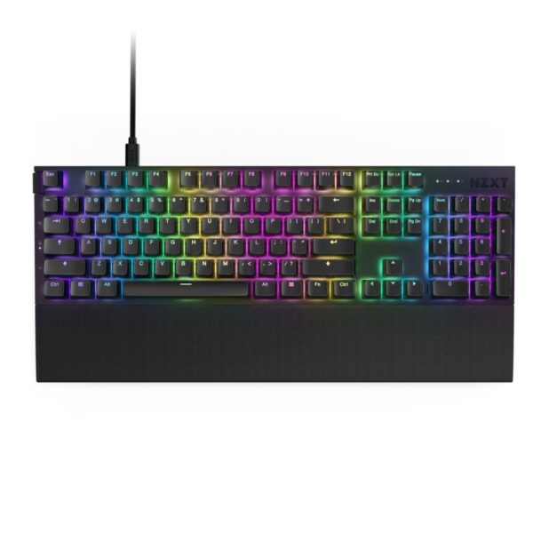 TECLADO NZXT (KB-001NB-US) FUNCTION 2 , INGLES, RGB, SWITCH GATERON RED, REPOSA MUÑECAS, NEGRO