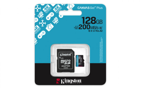 MEMORIA MICROSD SDXC KINGSTON 128GB (SDCG4/128GB) CANVAS GO PLUS GEN4, UHS-I, 3U, V3, A2 CLASE10, C/ADAPTADOR - Imagen 3