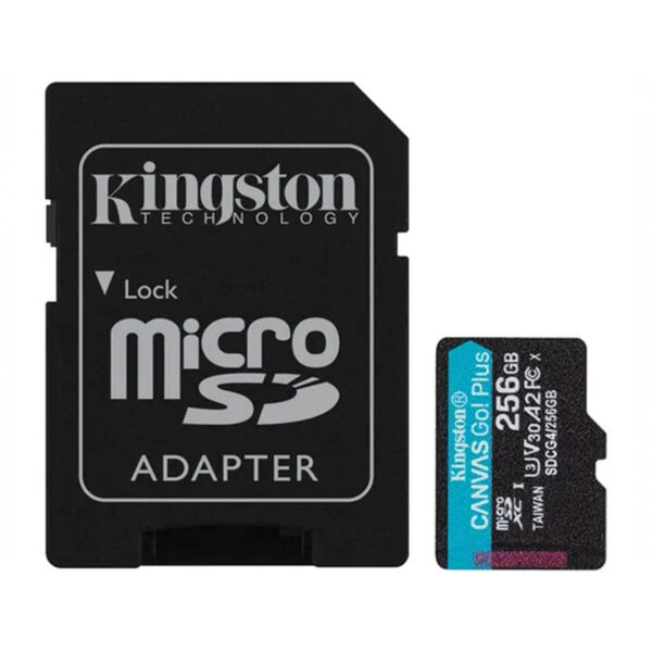 MEMORIA MICROSD SDXC KINGSTON 256GB (SDCG4/256GB) CANVAS GO PLUS GEN4, UHS-I, 3U, V3, A2 CLASE10, C/ADAPTADOR