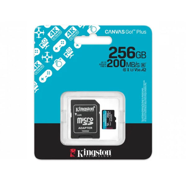 MEMORIA MICROSD SDXC KINGSTON 256GB (SDCG4/256GB) CANVAS GO PLUS GEN4, UHS-I, 3U, V3, A2 CLASE10, C/ADAPTADOR - Imagen 3