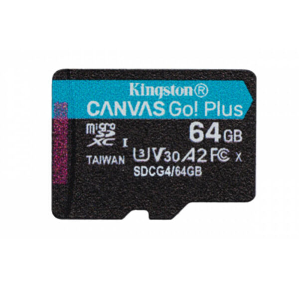 MEMORIA MICROSD SDXC KINGSTON 64GB (SDCG4/64GB) CANVAS GO PLUS GEN4, UHS-I, 3U, V3, A2 CLASE10, C/ADAPTADOR - Imagen 2