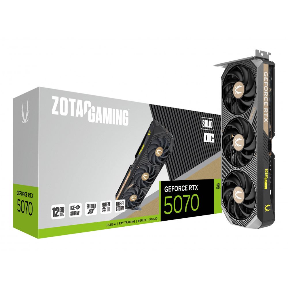 TARJETA DE VIDEO ZOTAC (ZT-B50700J-10P) RTX 5070 SOLID OC 12GB GDDR7,PCIE 5,3*FAN