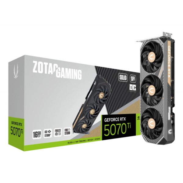 TARJETA DE VIDEO ZOTAC (ZT-B50710J3-10P) RTX 5070TI SOLID SFF OC 16GB GDDR7,2482 MHZ,HDMI,PCIE 5,3*FAN
