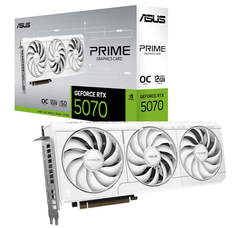 TARJETA DE VIDEO ASUS (PRIME-RTX5070-O12G-WHITE) 12GB GDDR7,192BIT, PCI-5.0, HDMI,3*DP, 3 FAN