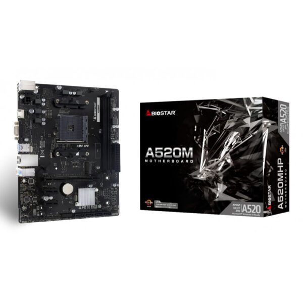 MOTHERBOARD BIOSTAR (A520MHP) SOCKET AM4,MICRO ATX,2*DDR4,PS2,VGA,HDMI,RJ45,DP,AUDIO 6CH