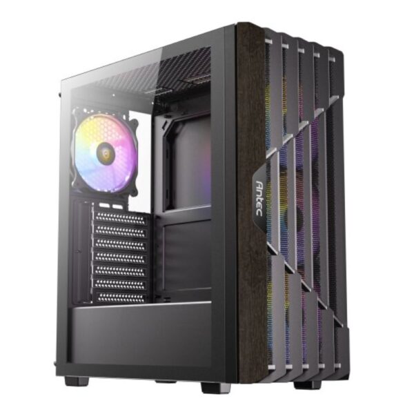 GABINETE ANTEC (AX63 WOOD ARGB) MEDIA TORRE ATX,CRISTAL/MADERA,S/FUENTE,4*FAN,3*USB,NEGRO
