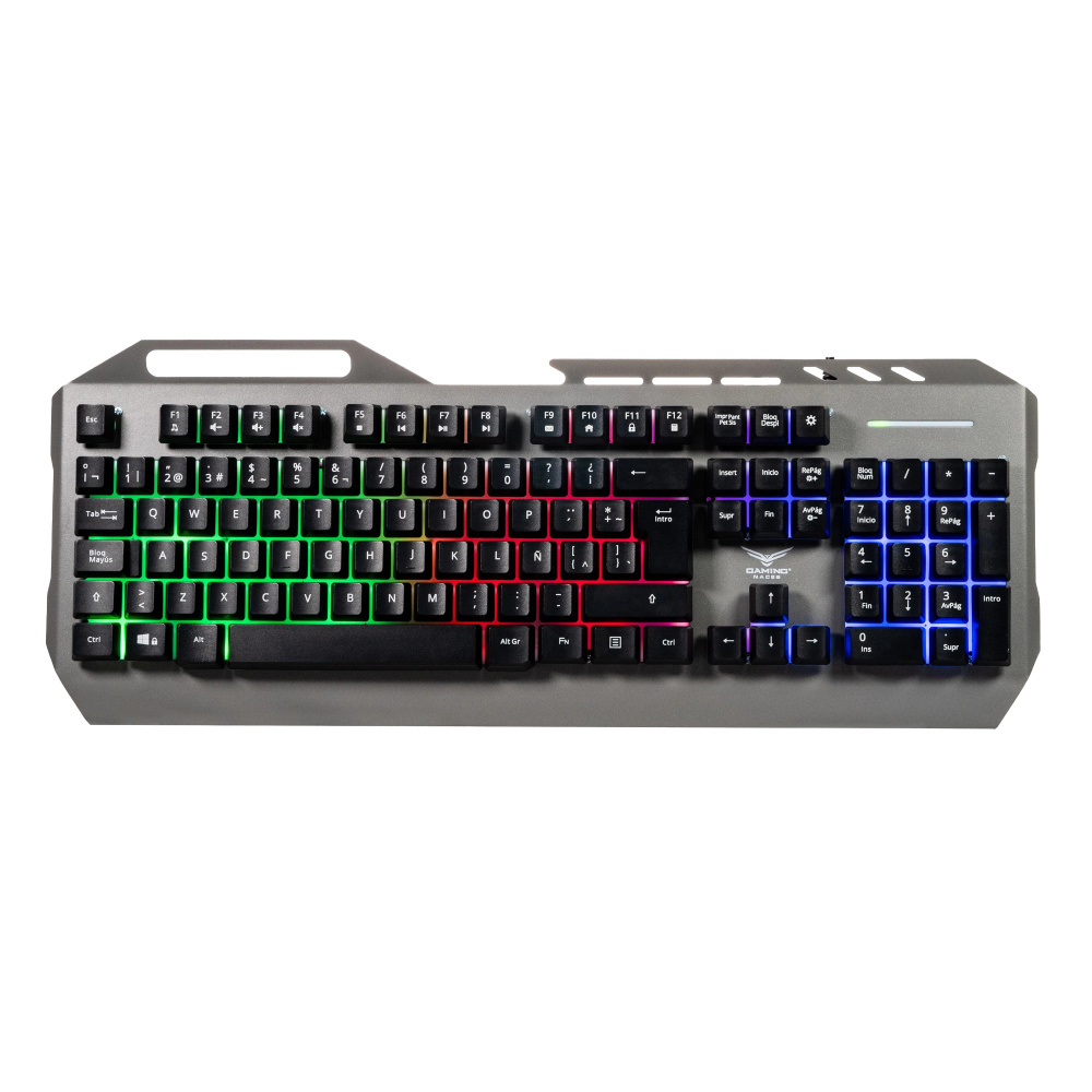 TECLADO MECANICO NACEB (NA-0966) CYBER STEEL, MEMBRANA, MULTICOLOR, 105 TECLAS, METAL-PVC, PLATA