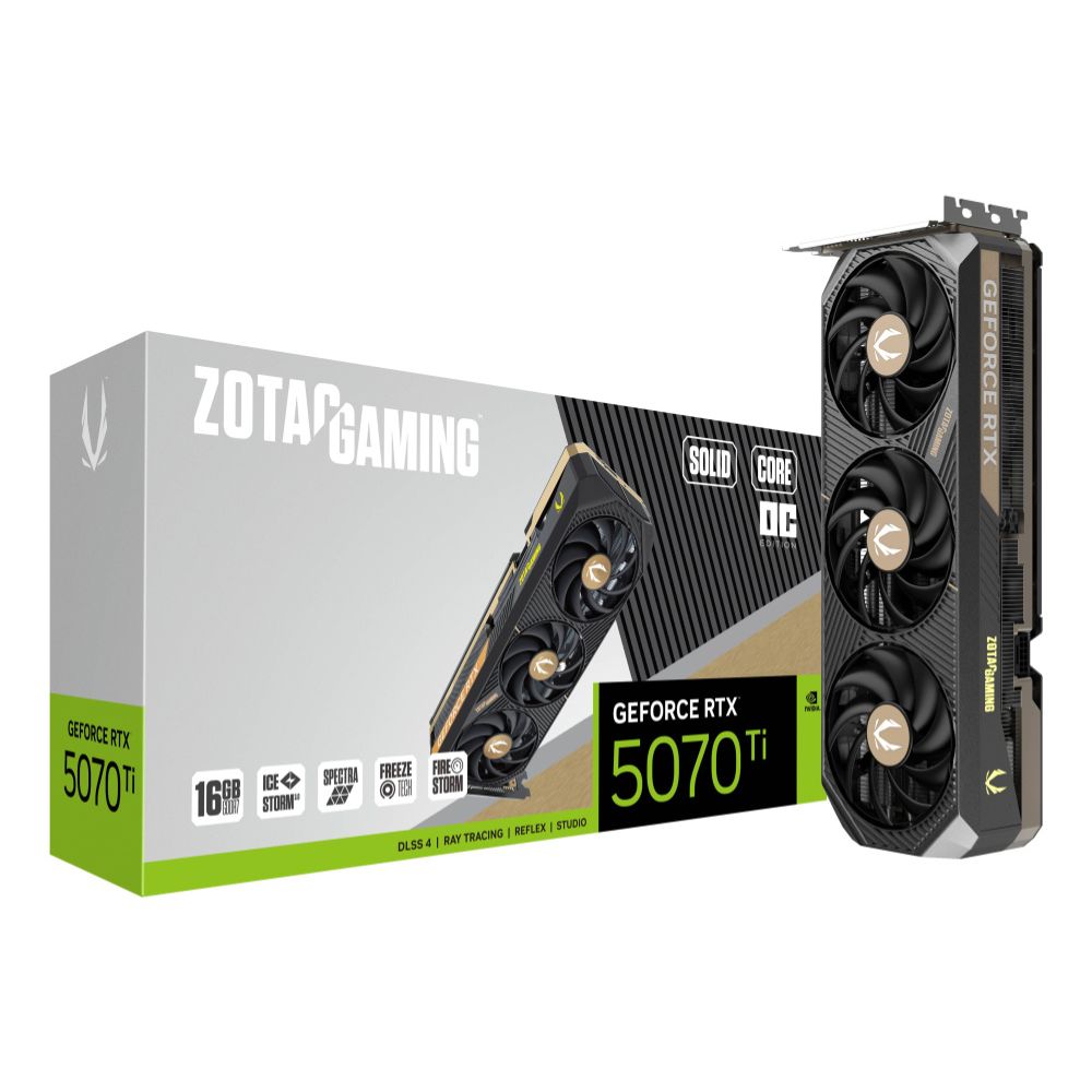TARJETA DE VIDEO ZOTAC (ZT-B50710J2-10P) RTX 5070TI SOLID OC 16GB GDDR7,PCIE 5,3*FAN