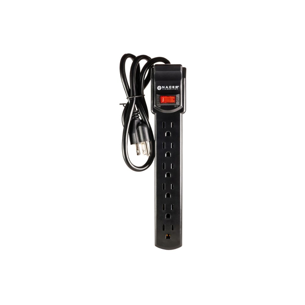 SUPRESOR DE PICOS NACEB (NA-0706) BARRA, 6 CONTACTOS, MAX. 1875 WATTS, CON SWITCH DE REINICIO