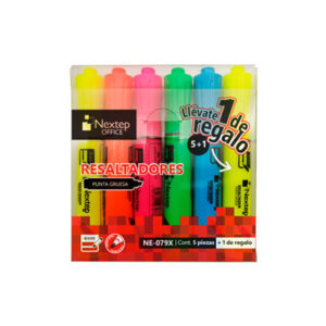 JUEGO DE MARCADORES RESALTADORES NEXTEP 5 COLORES, PUNTA CINCEL 4MM NE-079X