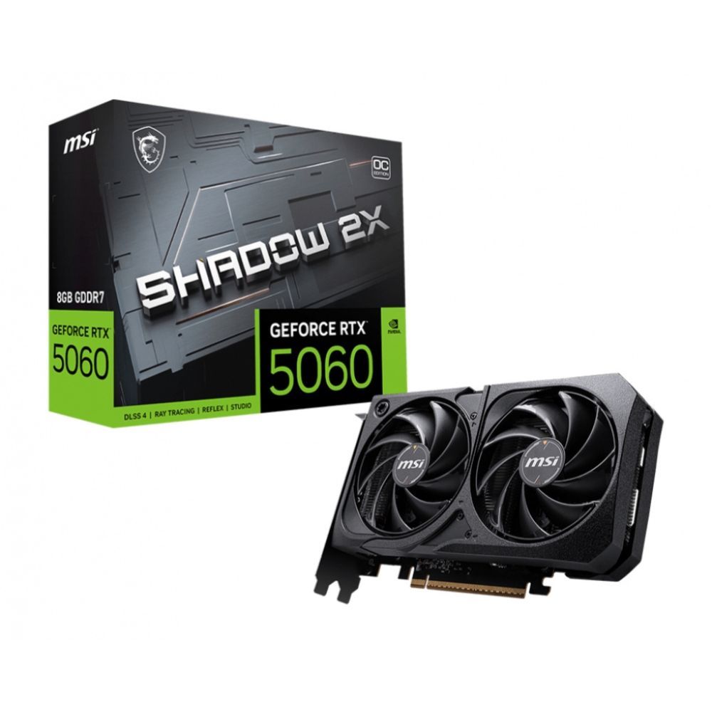 TARJETA DE VIDEO MSI (RTX 5060 8G SHADOW 2X OC) RTX 5060, 8GB GDDR7 PCIE 5.0 1*HDMI 3*DP 2FAN