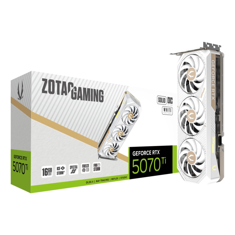 TARJETA DE VIDEO ZOTAC GAMING GEFORCE RTX 5070TI SOLID CORE OC WHITE EDITION 16GB GDDR7 256BITS