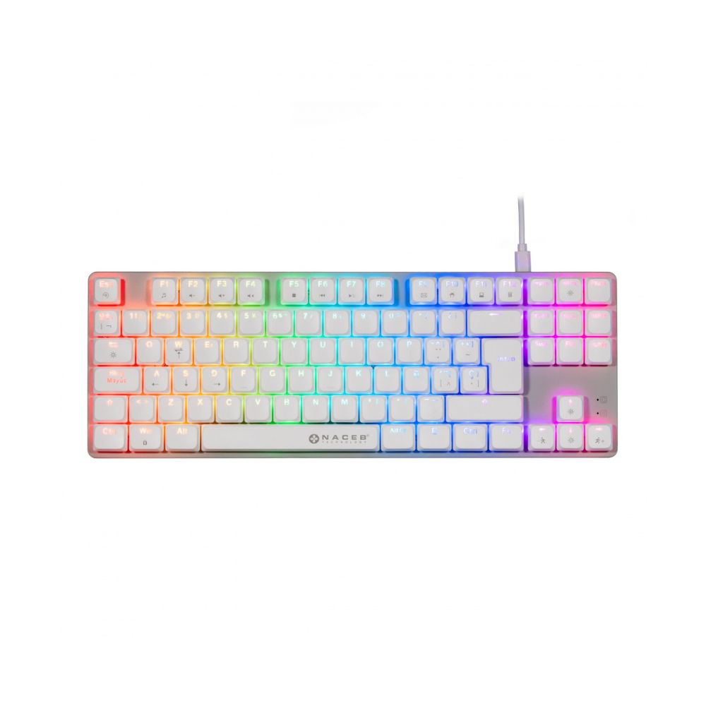TECLADO MECANICO NACEB (NA-0971) TKL GAMER LOW PROFILE, RGB, 80%, K1009 87 TECLAS, FULL BLANCAS