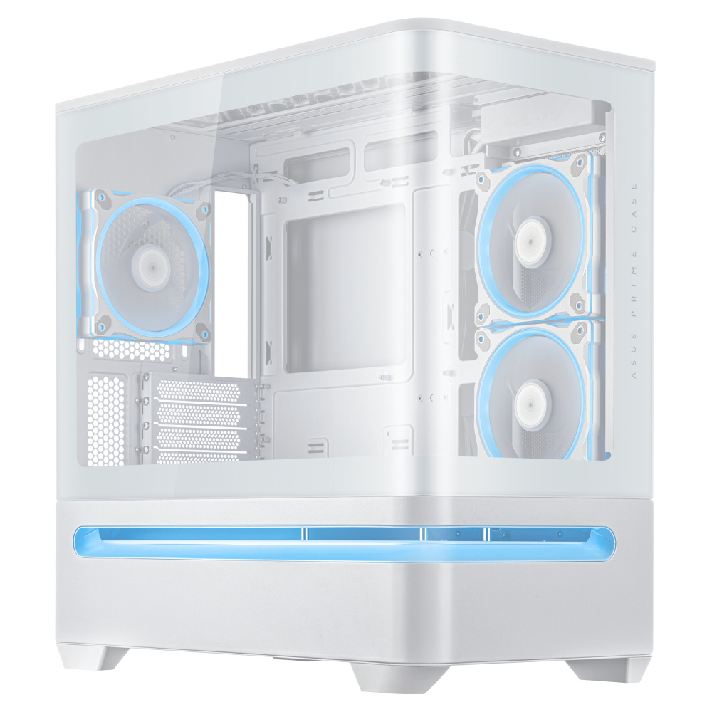 GABINETE ASUS (PRIME AP202 TG ARGB WHITE) BLANCO, MEDIA TORRE VIDRIO TEMPLADO CURVO S/FUENTE