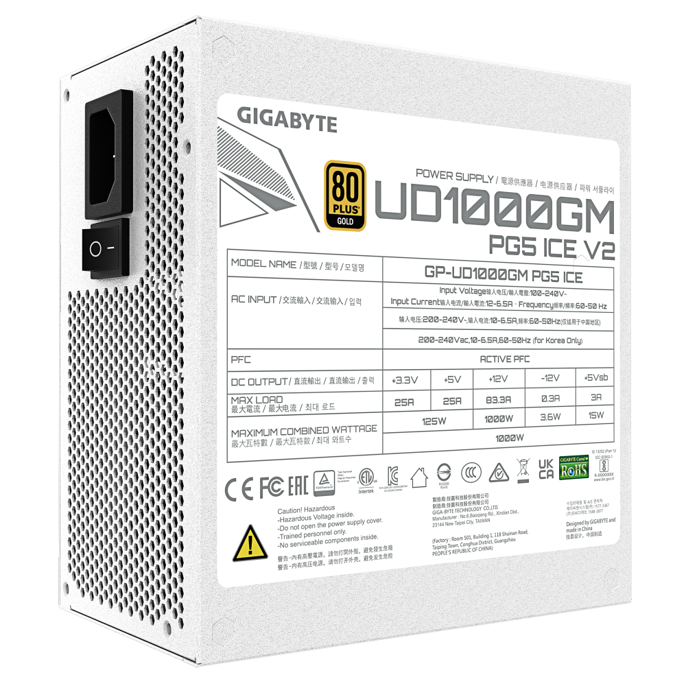 FUENTE DE PODER GIGABYTE (GP-UD1000GM PG5 ICE) 1000W MODULAR PCI-E GEN5 16 PINS 80 PLUS GOLD BLANCO - Imagen 6