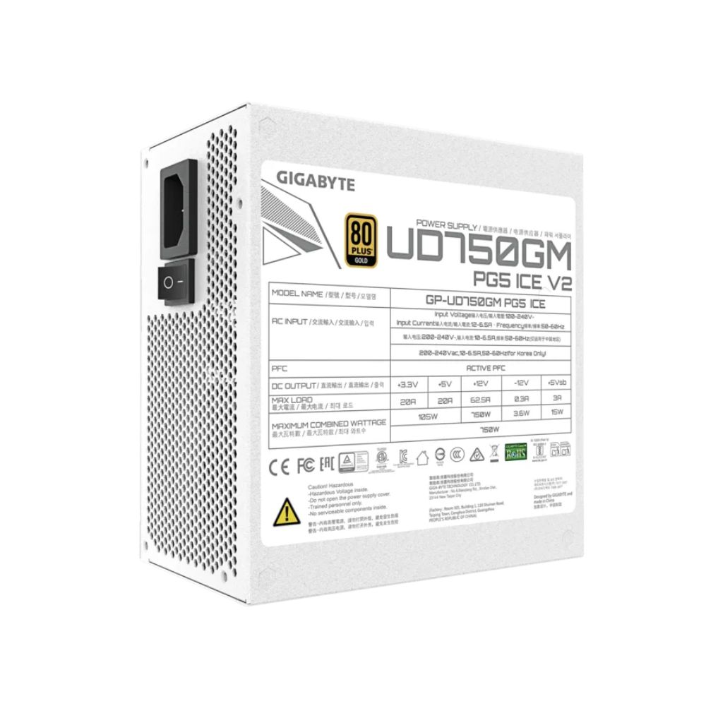 FUENTE DE PODER GIGABYTE (GP-UD750GM PG5 ICE) 750W MODULAR PCI-E GEN5 16PINS 80 PLUS GOLD BLANCO - Imagen 3