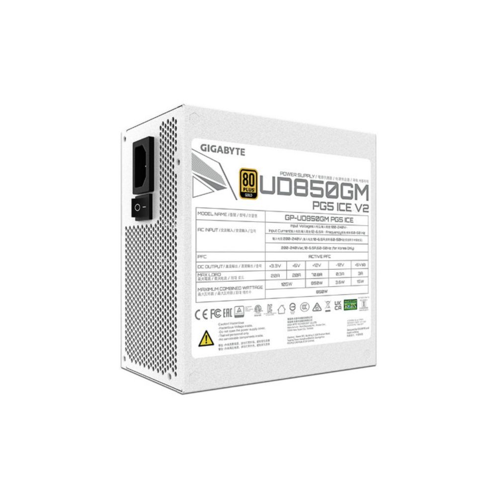FUENTE DE PODER GIGABYTE (GP-UD850GM PG5 ICE) 850W MODULAR PCI-E GEN5 16PINS 80 PLUS GOLD BLANCO - Imagen 4