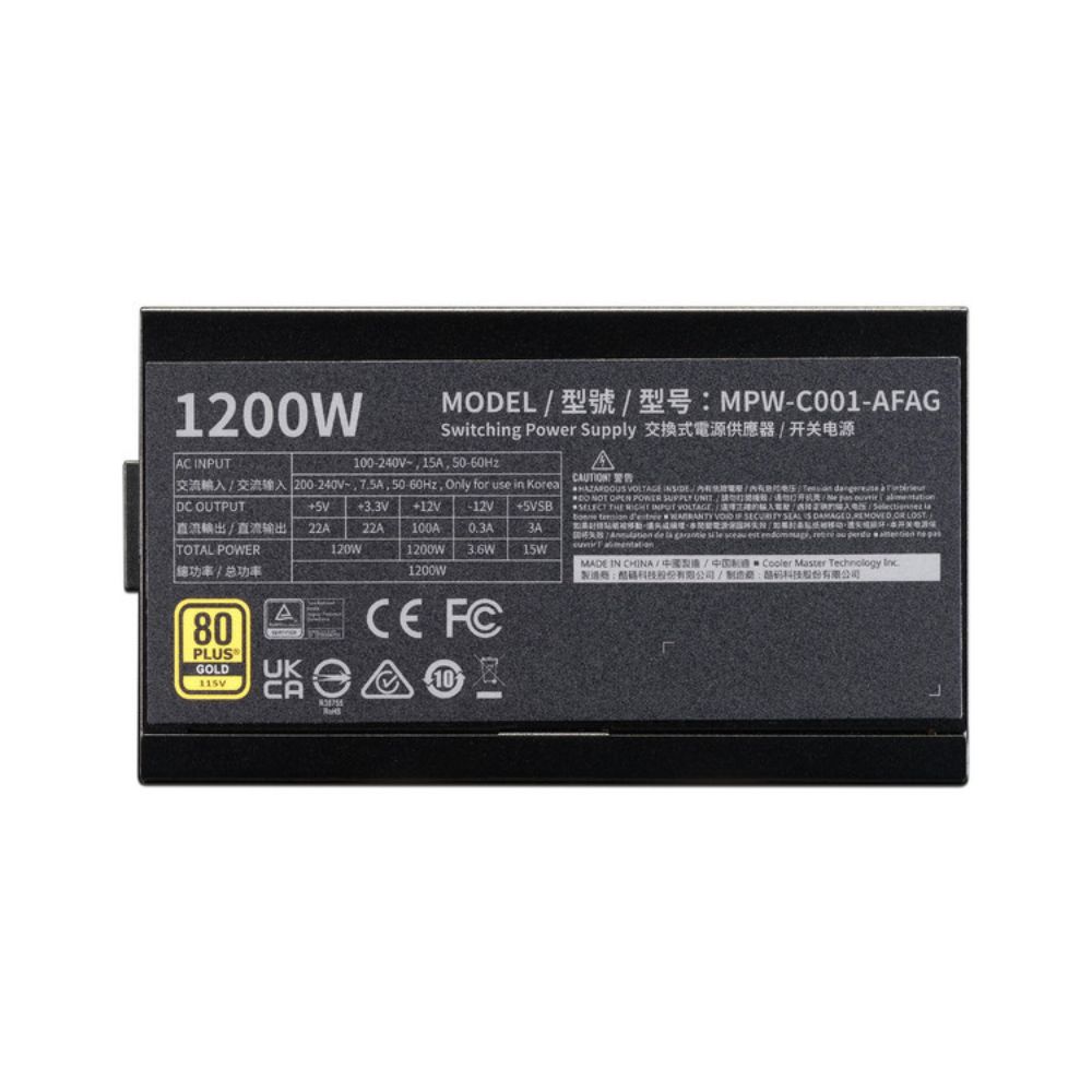 FUENTE DE PODER COOLER MASTER (MPW-C001-AFAG-BUS) ELITE GOLD 1200W MODULAR A/US CORD NEGRO - Imagen 4