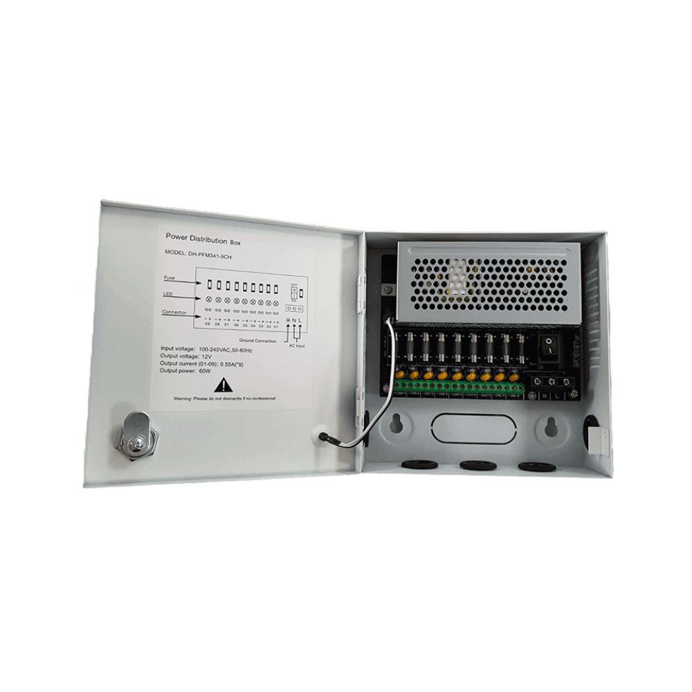 Fuente de Poder DAHUA PFM341-9CH 12 VCD 5A para 9 Cámaras con Fusibles Intercambiables Blanca - Imagen 2