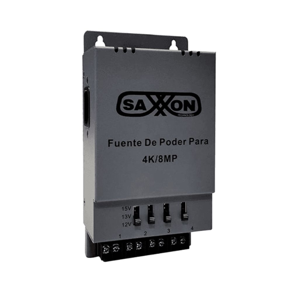 SAXXON ENERGIA PSU1205A-4K - Fuente de poder Regulable Metálica/ Conexión de Hasta 4 Canales/ Voltaje de Ajuste 12V 13V o 15V cc/ Salida de Hasta 5 Amp en los 4 Canales/ Instalación en Pared