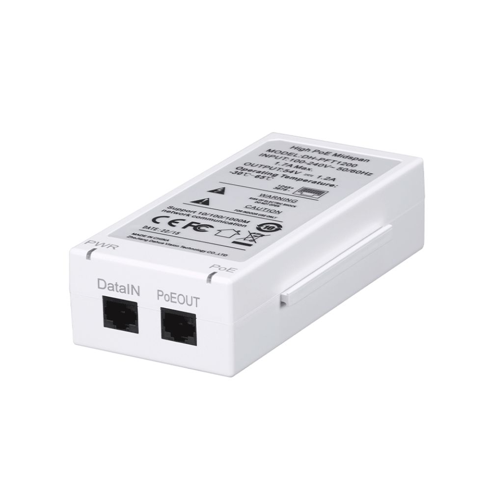 Inyector Hi-PoE Dahua PFT1200 Midspan Gigabit 60W para Cámaras PTZ