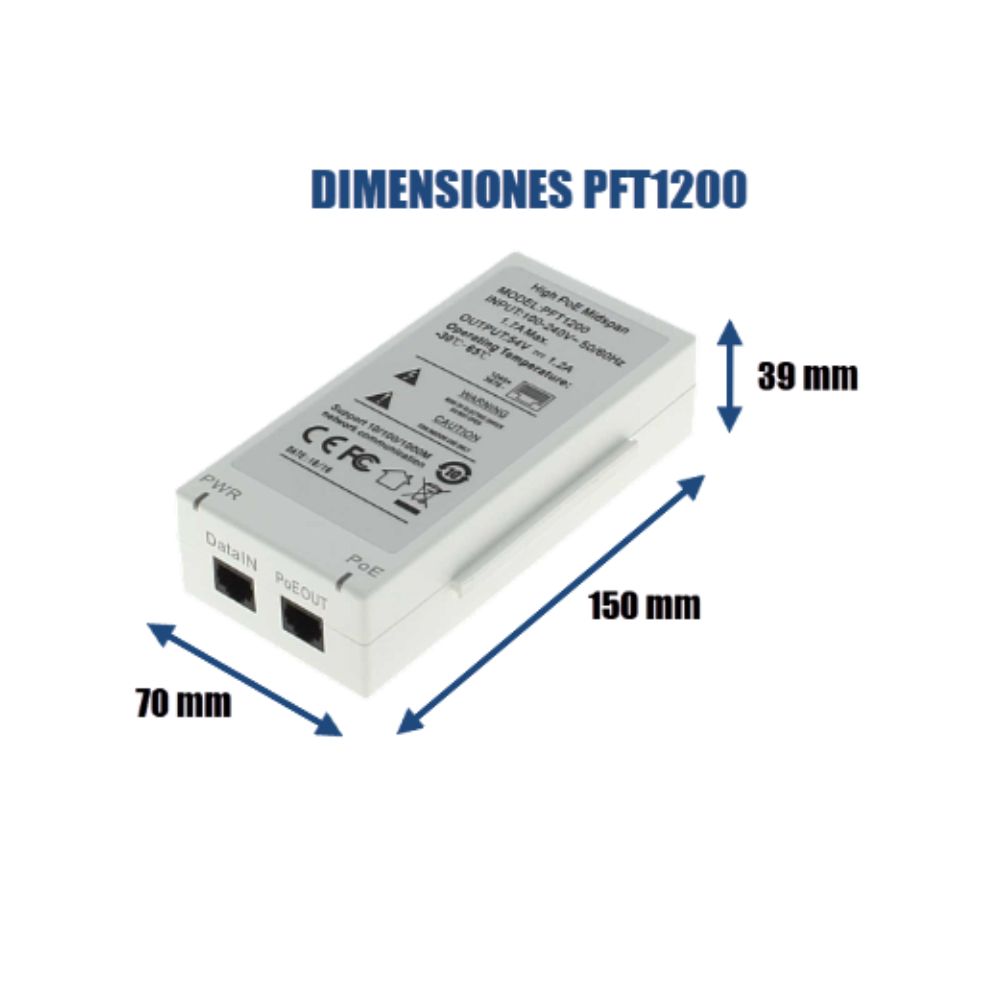 Inyector Hi-PoE Dahua PFT1200 Midspan Gigabit 60W para Cámaras PTZ - Imagen 2