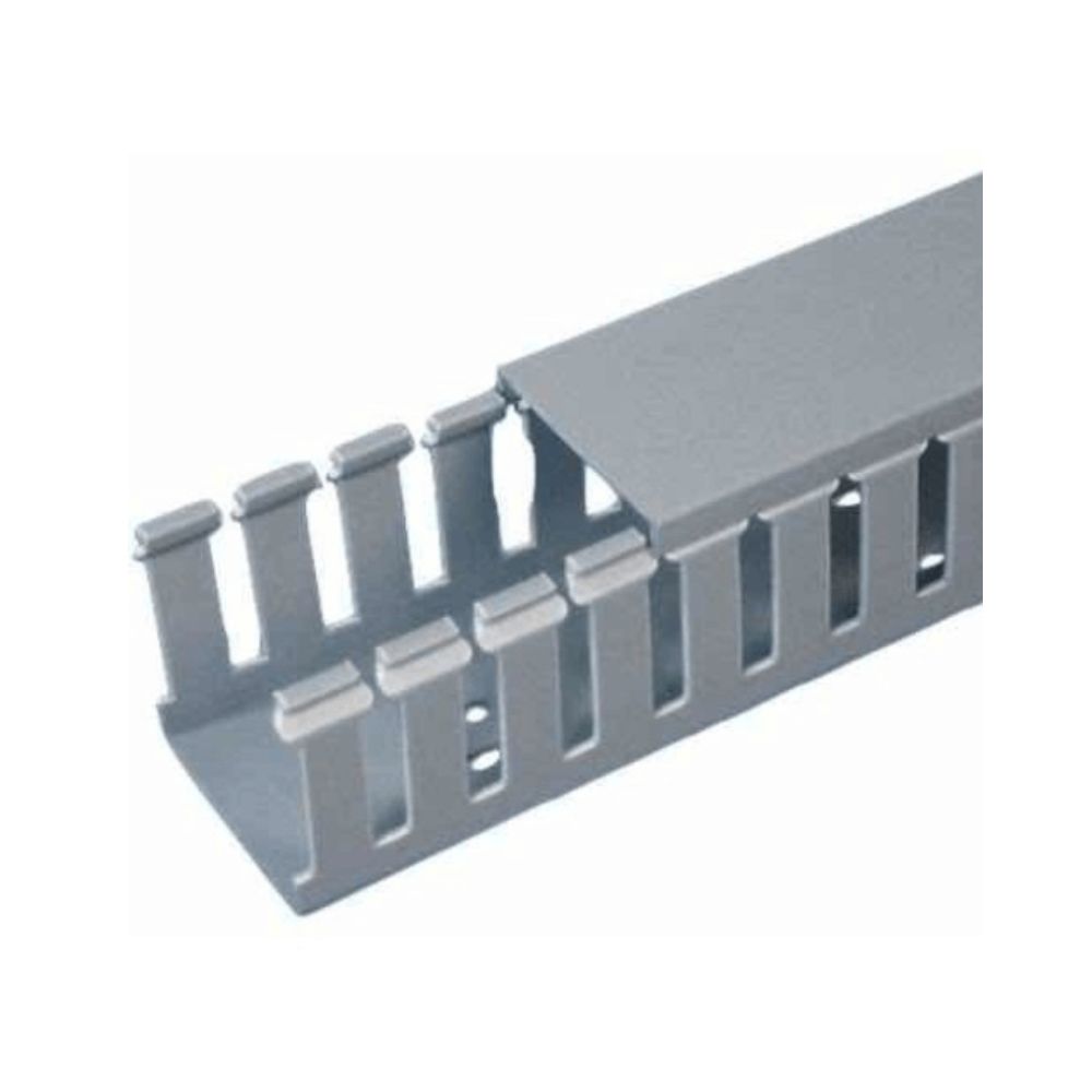 Canaleta Ranurada de PVC con Tapa Tipo F 108 x 104.1 mm de 2 Metros Color Gris