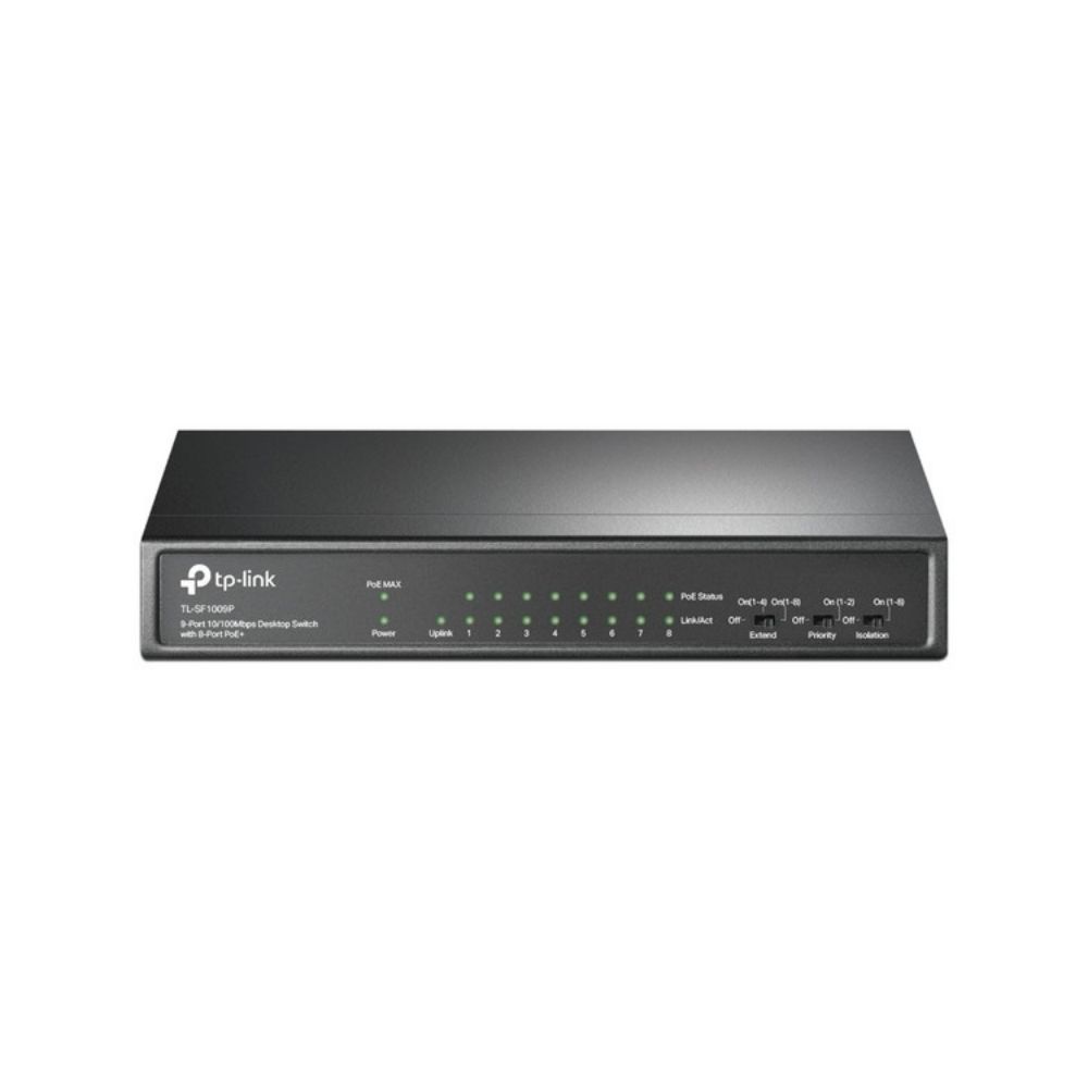 Switch PoE TP-Link TL-SF1009P No Administrable 9 Puertos Fast Ethernet 8 PoE 65W Modo Extendido 250m